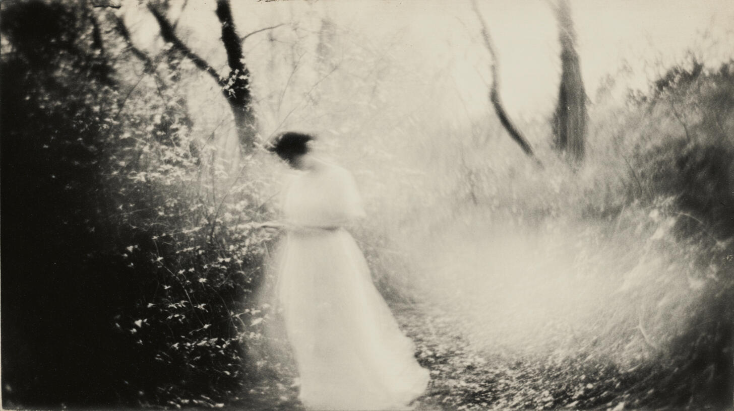 Woman in Forest, Veil Series, 2025. Pigment print, 30 x 40 cm